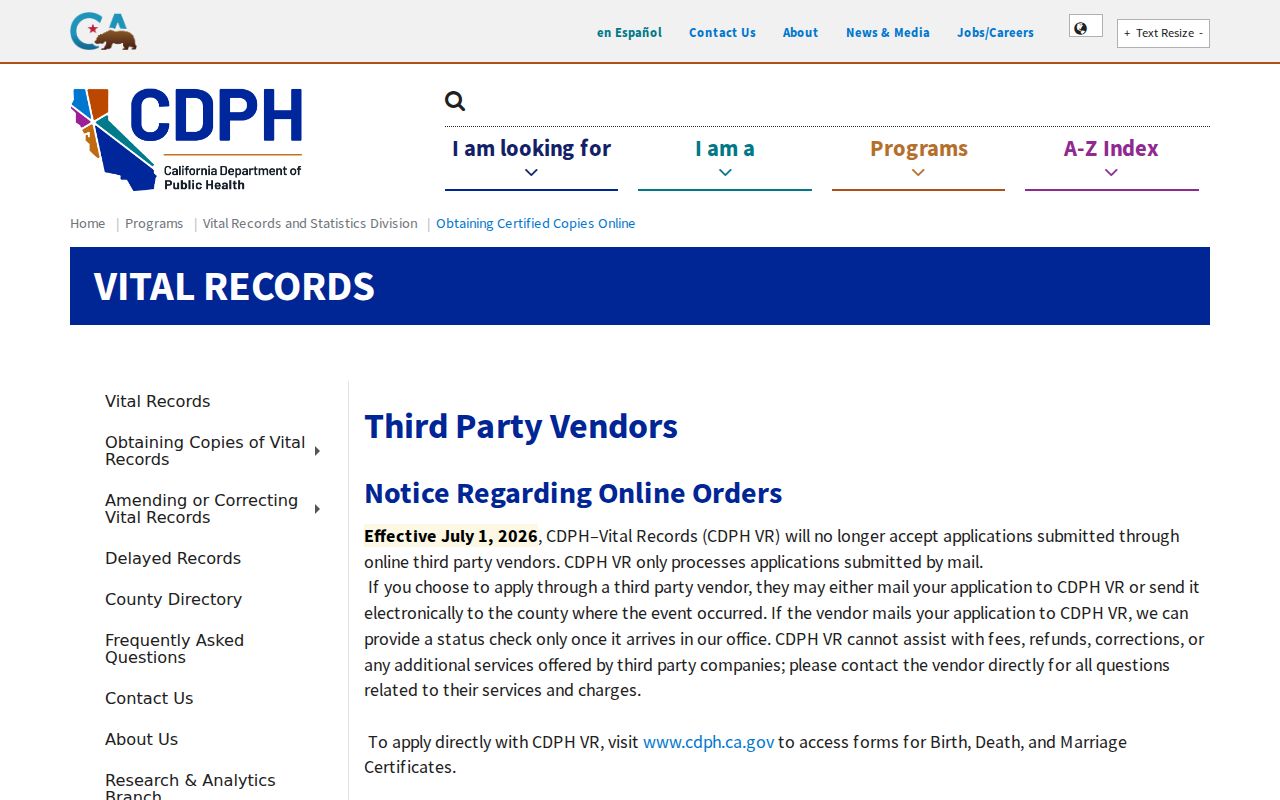 Ridgecrest neighbors certified record copy guidance