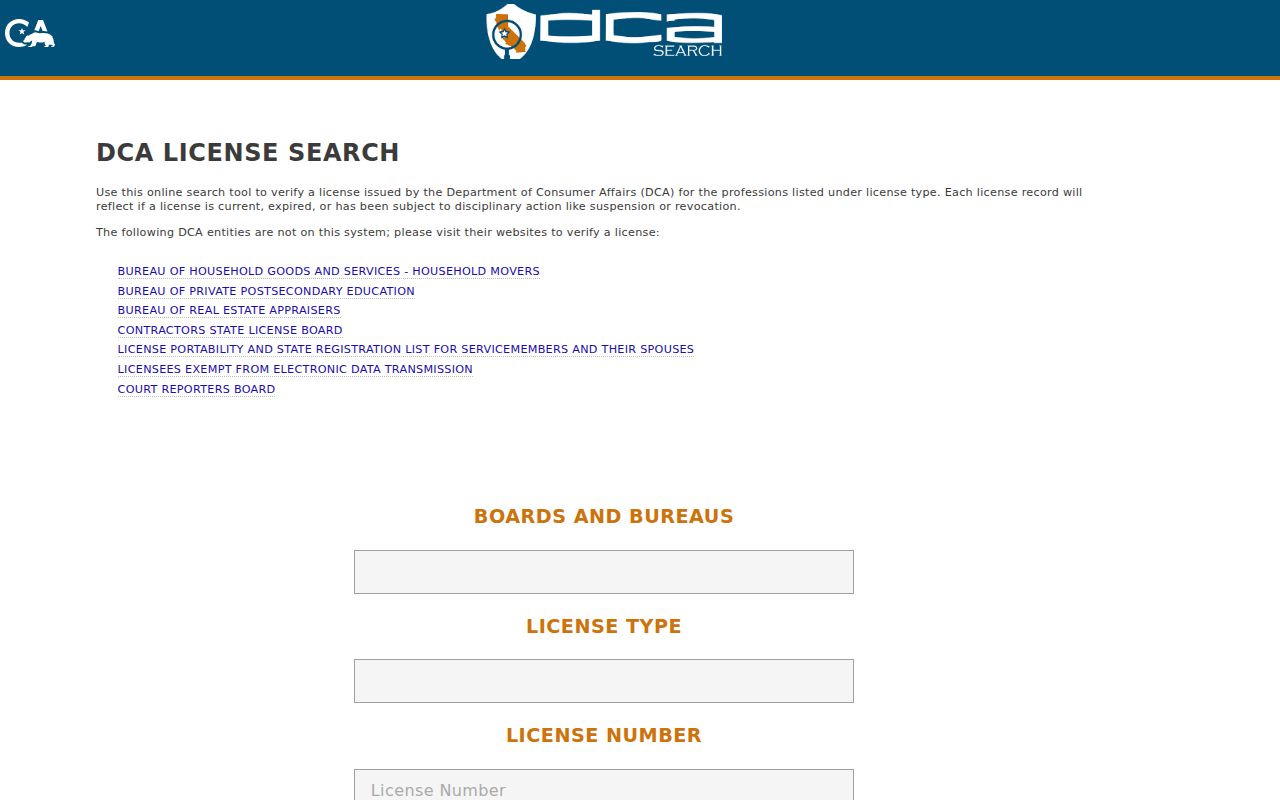 Ridgecrest resident lookup California professional license search
